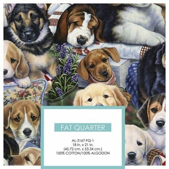 David Textiles Garden Puppies Sewing Fabric Fat Quarter 18 x 21-in Precut NEW - Picture 2 of 3